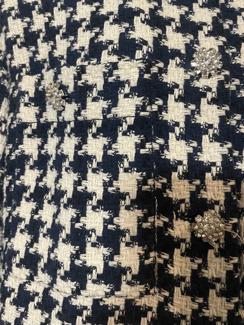 ZARA Houndstooth White/Blue Cropped Jewel Button Jacket\Blazer - Picture 6 of 9